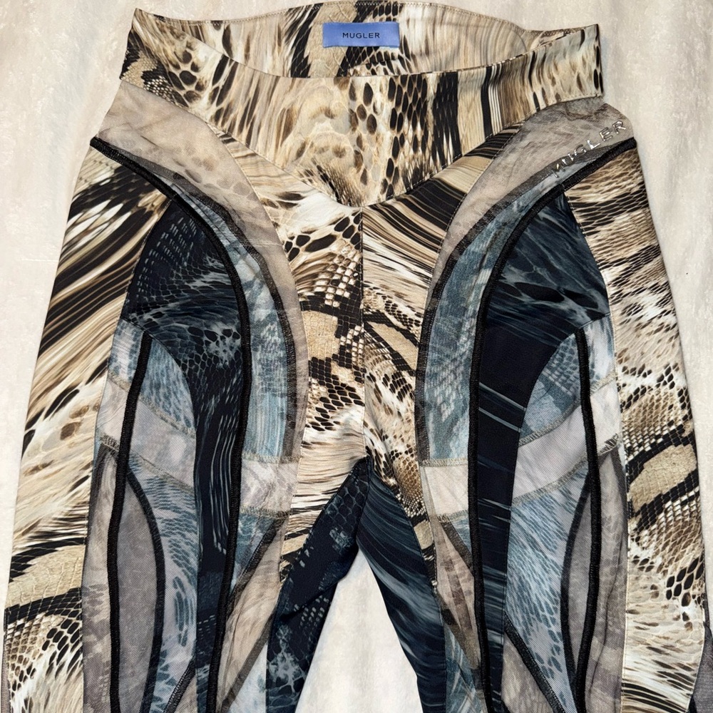 Mugler snakeskin-print sheer-tulle panelled leggings